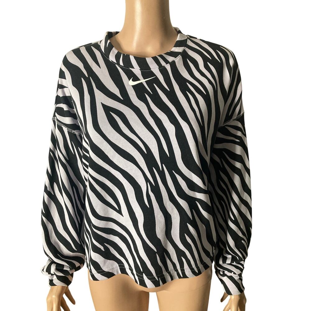 Nike Zebra Print Sweatshirt Womens Small Center Swoosh Black White Oversized
